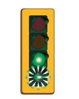 Flashing green arrow with a steady green light — may turn in the direction of the arrow or proceed
