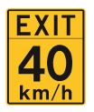 Highway or freeway exit — slow to advisory speed shown