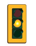 Steady yellow — slow down and stop before the intersection unless you can’t safely stop in time