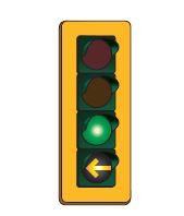 Yellow arrow — advance left turn signal is about to change, slow down and stop before the intersection unless you can’t safely stop in time