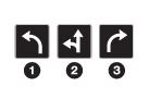 Driver on 1st lane must turn left, on 2nd lane must turn left or go straight, on 3rd lane must turn right